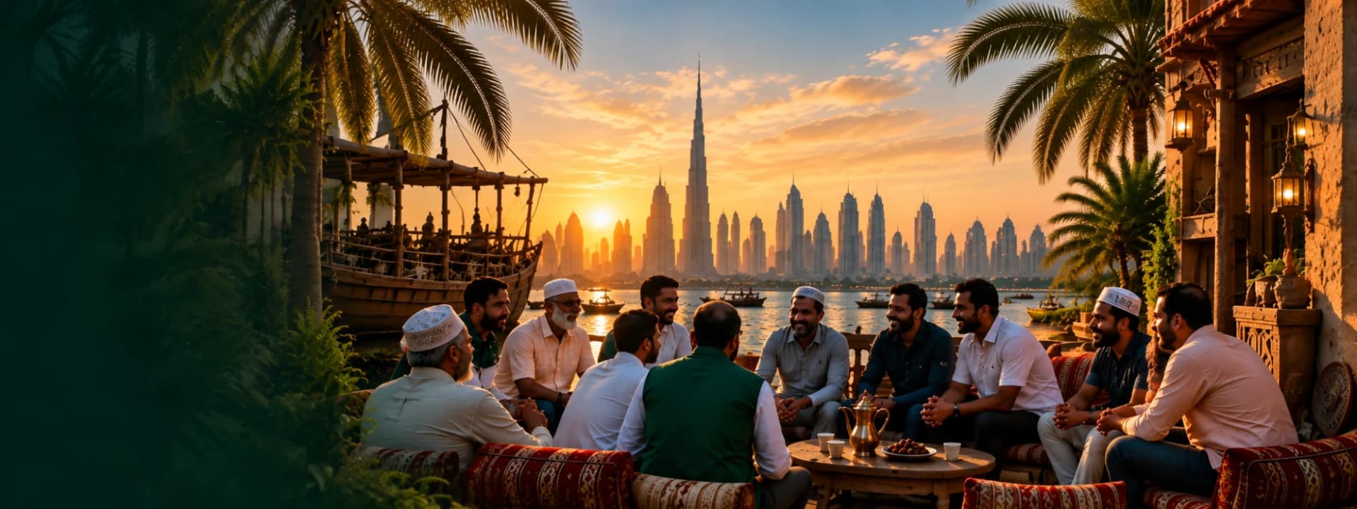 Members of the Dubai Bearys community together, overlooking the Dubai skyline